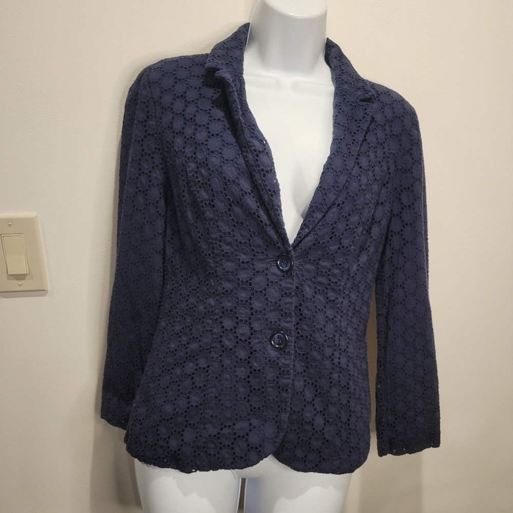 Scapa size s navy lace crotchet two button blazer